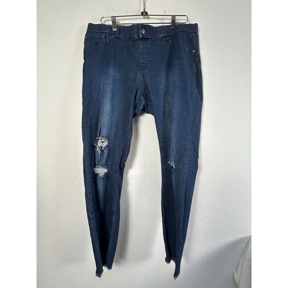 Hue Womens Blue Distressed Denim Skinny Jeans XL Stretch Frayed Hem Mid-Rise - Picture 1 of 10